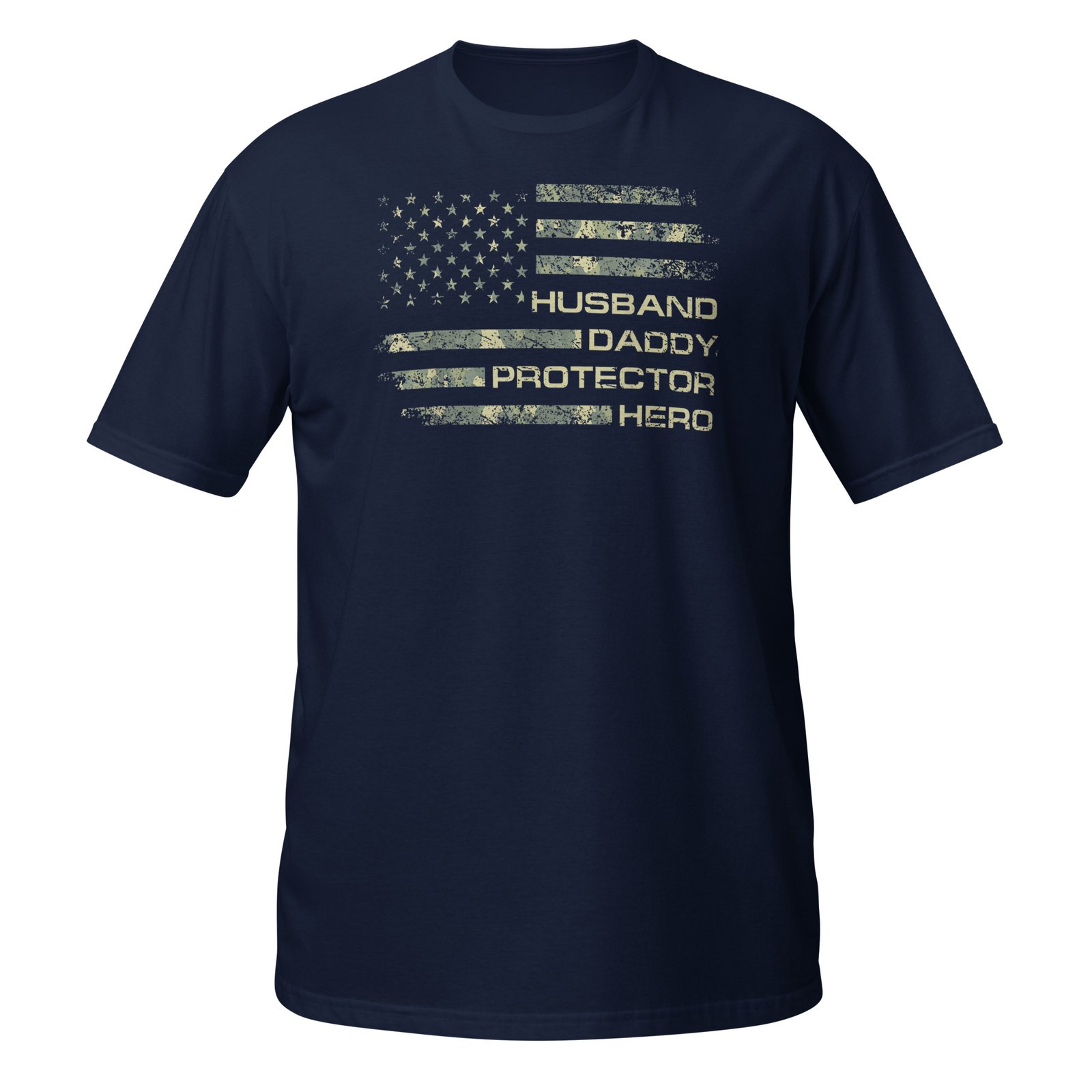 Husband Daddy Protector Hero Camo Flag Men Patriotic T-Shirt - Image 2