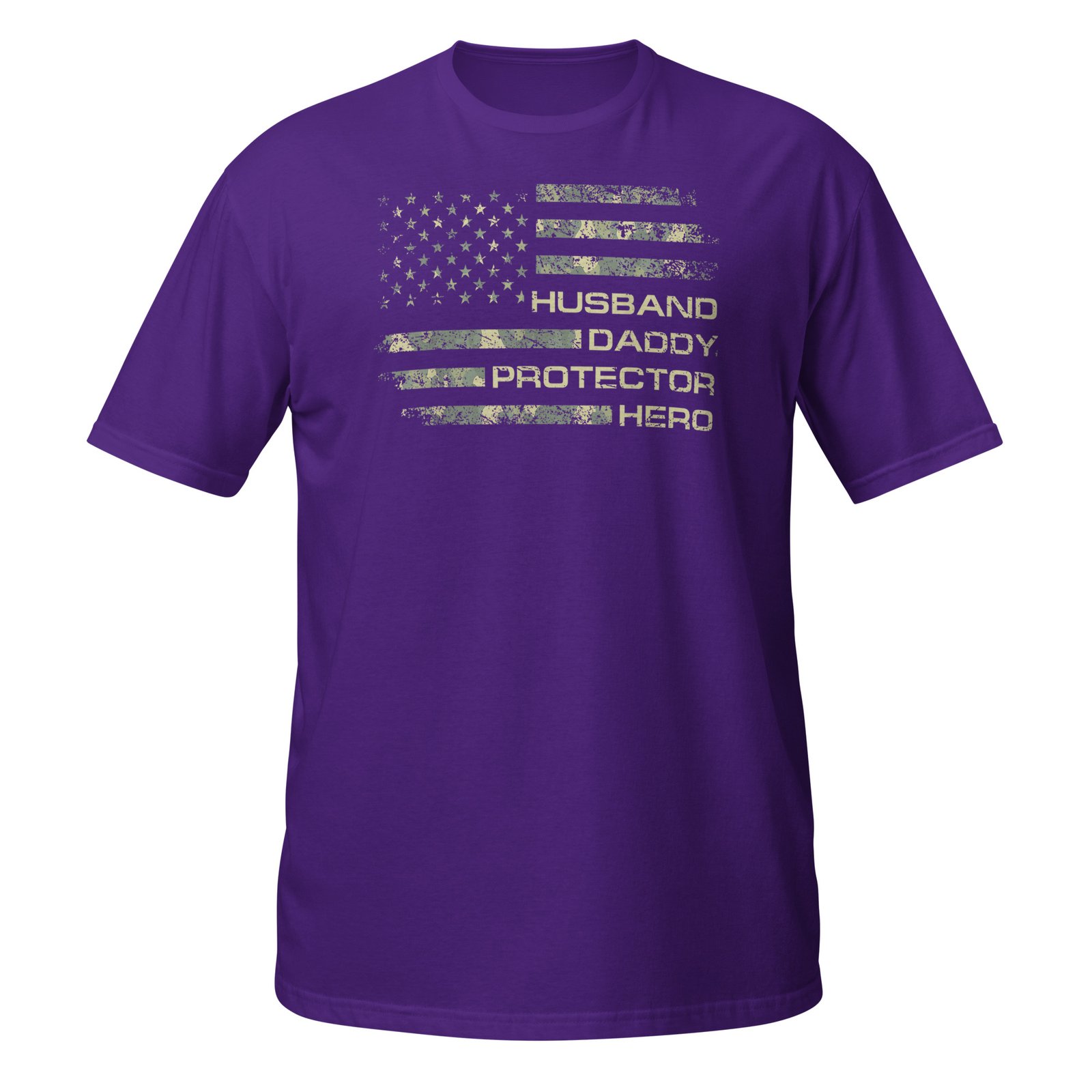 Husband Daddy Protector Hero Camo Flag Men Patriotic T-Shirt - Image 4